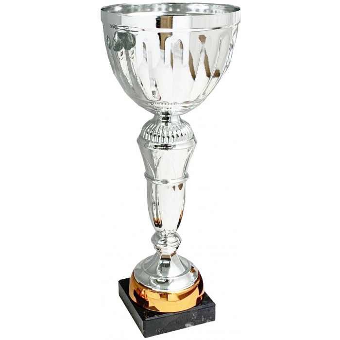 SILVER METAL TROPHY CUP ON TALL RISER-AVAILABLE IN 4 SIZES